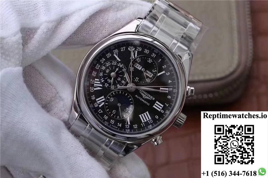 Longines Conquest Classic Chronograph Moonphase Black Dial-Rep Time Watches