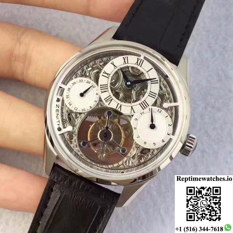 Zenith Ep Calender Skeleton Tourbillon Ss/Le White And Skeleton Dial-Rep Time Watches