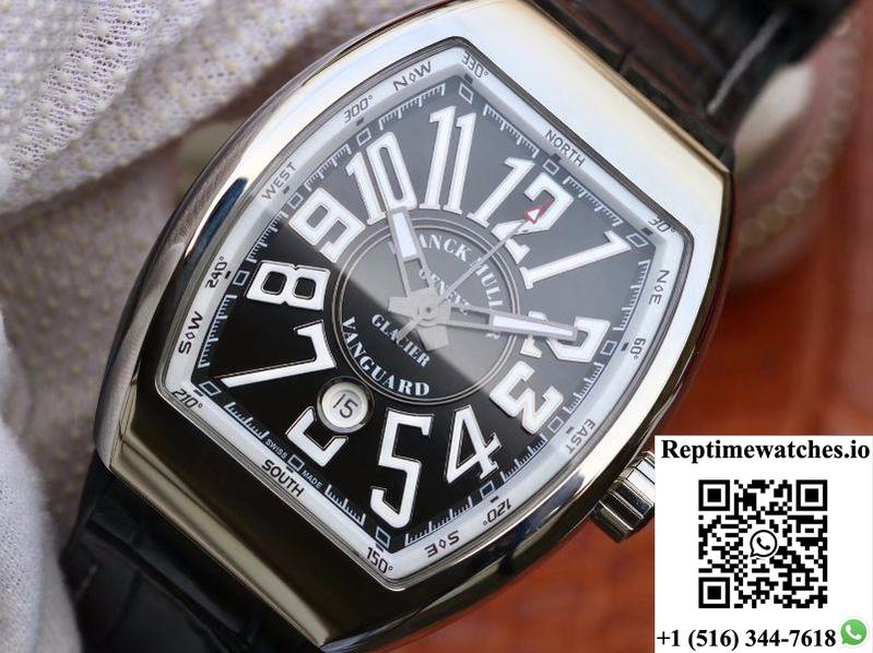 Franck Muller Vanguard V45-04 Black Leather Strap Black Dial-Rep Time Watches