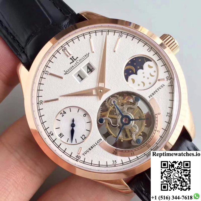 Jaeger-Lecoultre Master Grande Tradition Tourbillon Rose Gold White Dial-Rep Time Watches