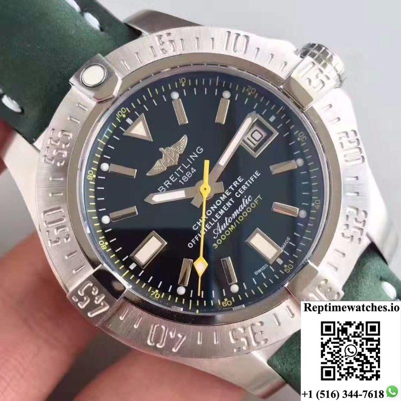 Breitling Avenger Ii Seawolf A1733110/Bc30/435X/A20Basa.1 Green Leather Strap Gf Factory Black Dial-Rep Time Watches