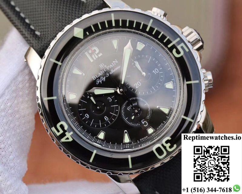 Blancpain Fifty Fathoms Chronographe Flyback 5085F-1130-52A Om Factory Black Nylon Strap Black Dial-Rep Time Watches