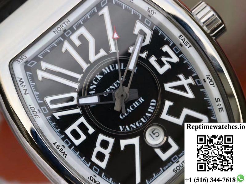 Franck Muller Vanguard V45-04 Black Leather Strap Black Dial-Rep Time Watches