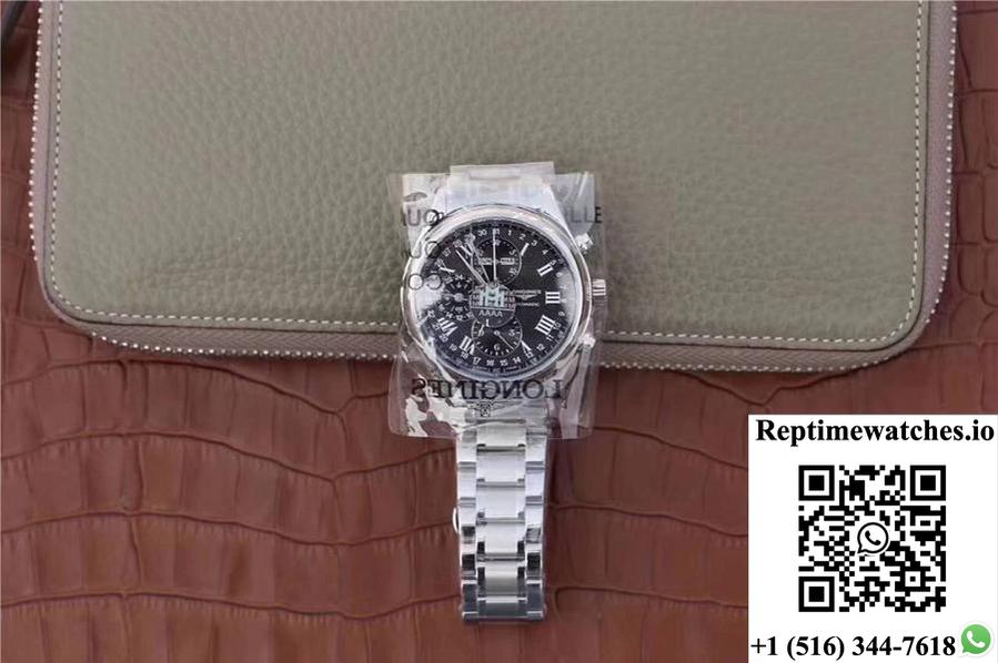 Longines Conquest Classic Chronograph Moonphase Black Dial-Rep Time Watches