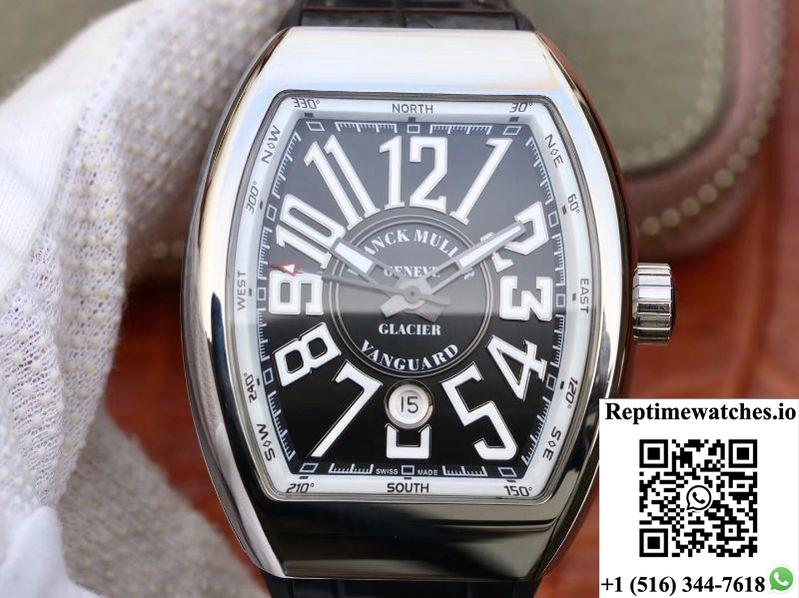 Franck Muller Vanguard V45-04 Black Leather Strap Black Dial-Rep Time Watches