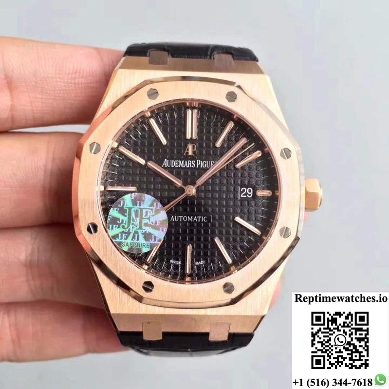 Audemars Piguet Royal Oak 15400 Jf Factory Leather Strap Black Dial-Rep Time Watches