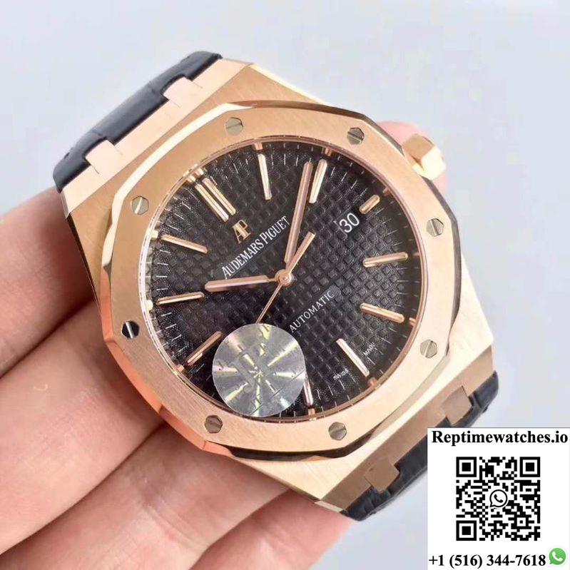 Audemars Piguet Royal Oak 15400 Jf Factory Leather Strap Black Dial-Rep Time Watches