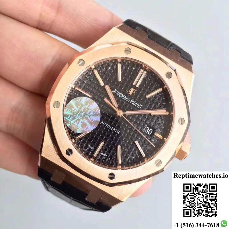 Audemars Piguet Royal Oak 15400 Jf Factory Leather Strap Black Dial-Rep Time Watches