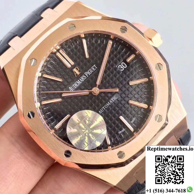 Audemars Piguet Royal Oak 15400 Jf Factory Leather Strap Black Dial-Rep Time Watches