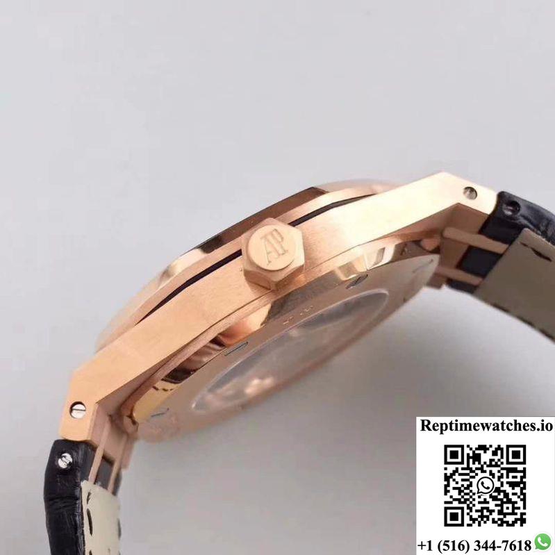 Audemars Piguet Royal Oak 15400 Jf Factory Leather Strap Black Dial-Rep Time Watches