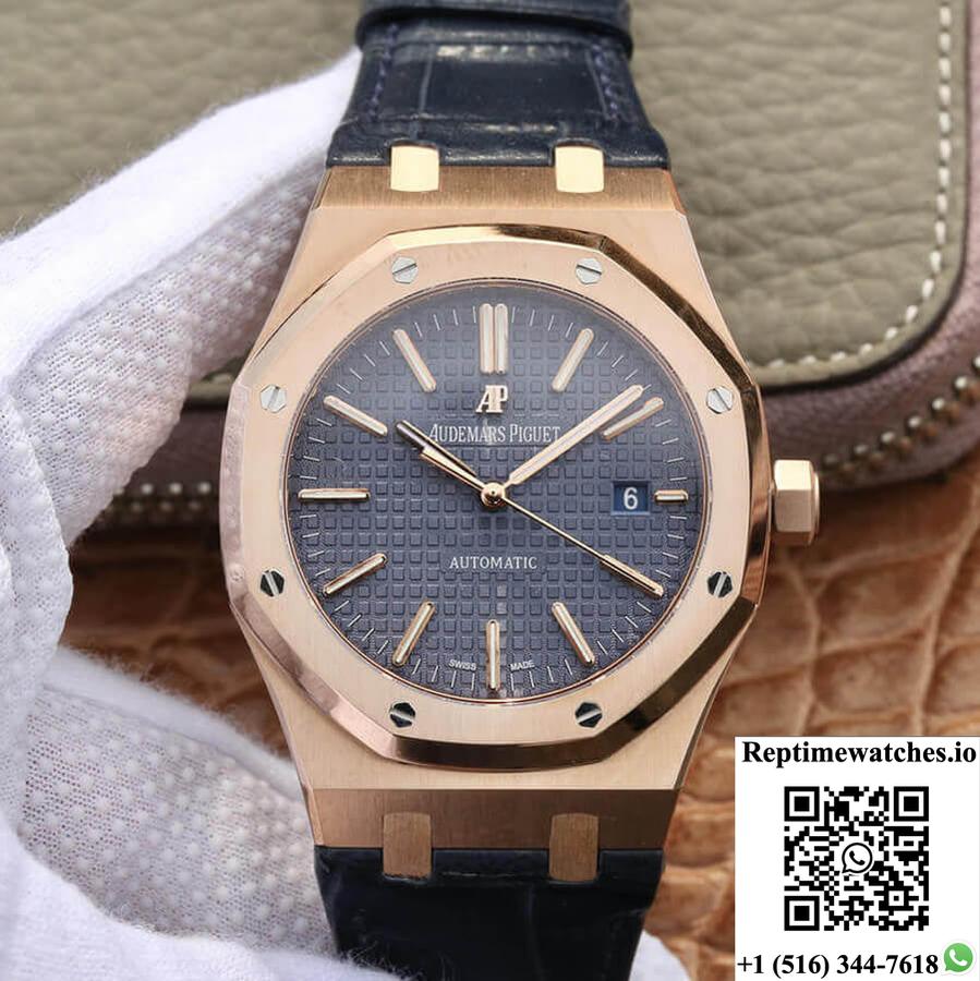 Audemars Piguet Royal Oak 15400 Om Factory Blue Dial Leather Strap-Rep Time Watches