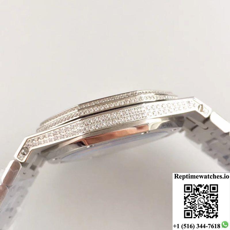 Audemars Piguet Royal Oak 15400.Or Full Diamond White Dial-Rep Time Watches
