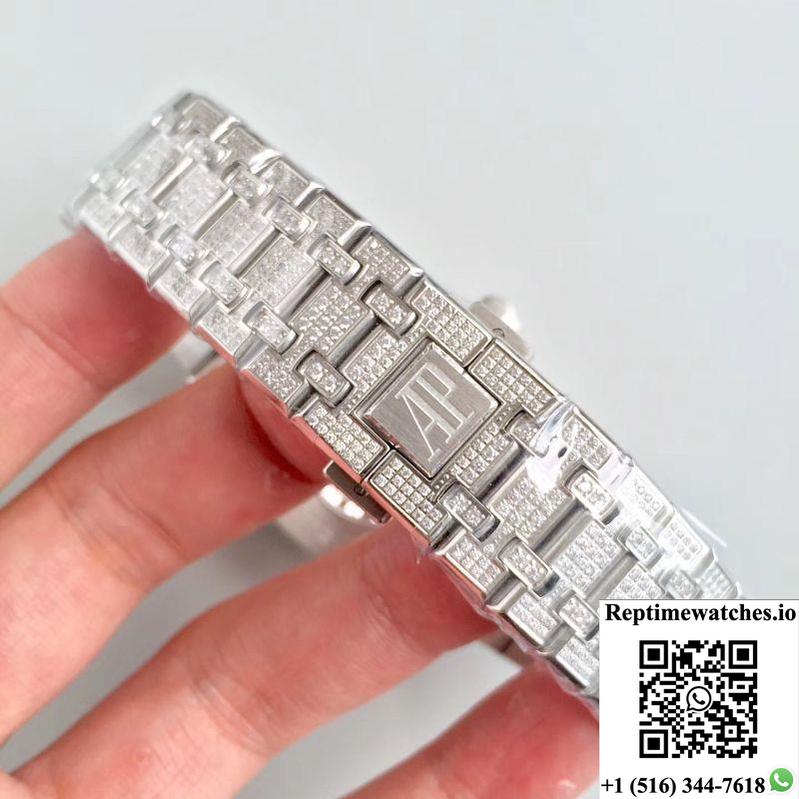 Audemars Piguet Royal Oak 15400.Or Full Diamond White Dial-Rep Time Watches