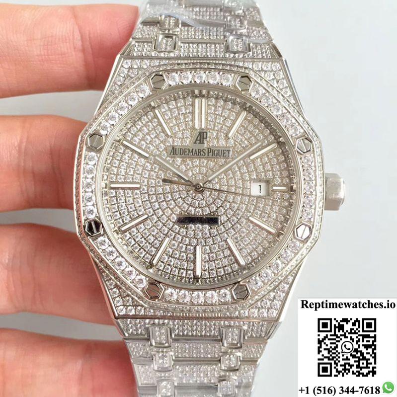 Audemars Piguet Royal Oak 15400.Or Full Diamond White Dial-Rep Time Watches