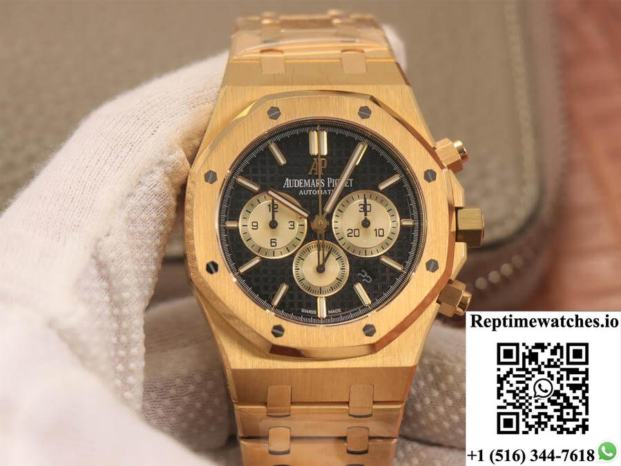 Audemars Piguet Royal Oak Chronograph 26331 Om Factory V2 Yellow Gold Black Dial-Rep Time Watches