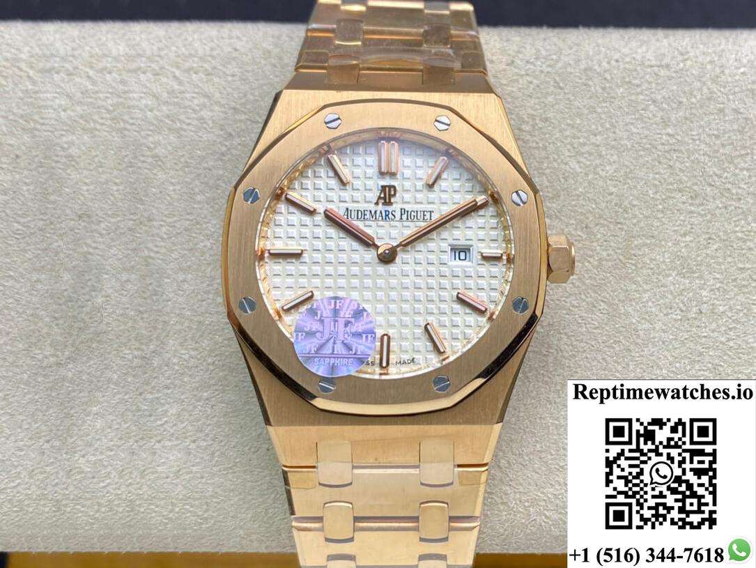 Audemars Piguet Royal Oak Quartz 67650Or.Oo.1261Or.01 Jf Factory White Dial-Rep Time Watches
