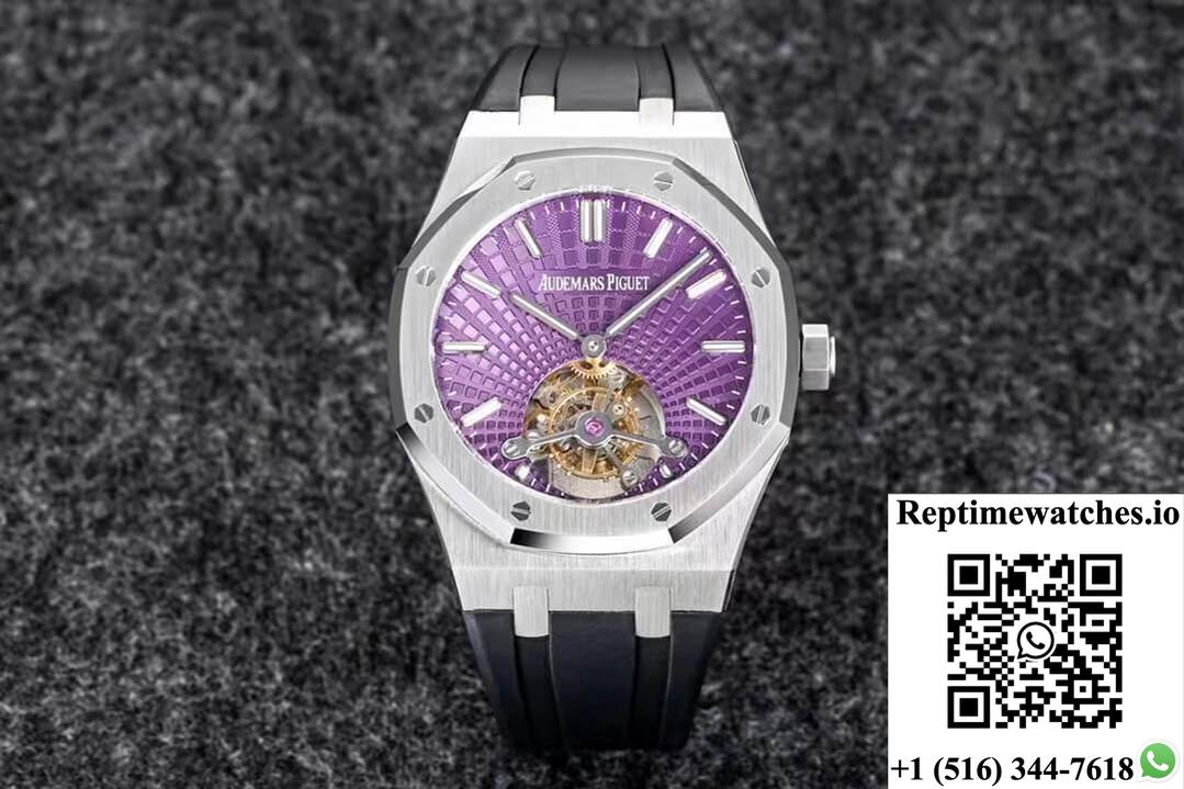Audemars Piguet Royal Oak Tourbillon R8 Factory V3 Purple Dial Rubber Strap-Rep Time Watches