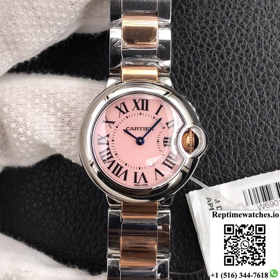 Ballon Bleu De Cartier Ladies 28Mm V6 Factory V8 Pink Dial-Rep Time Watches