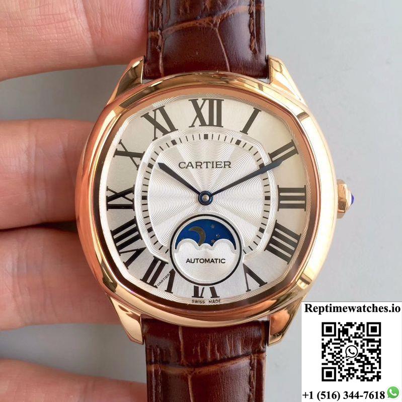 Drive De Cartier Moonphase Wgnm0008 Rose Gold Silver Dial-Rep Time Watches