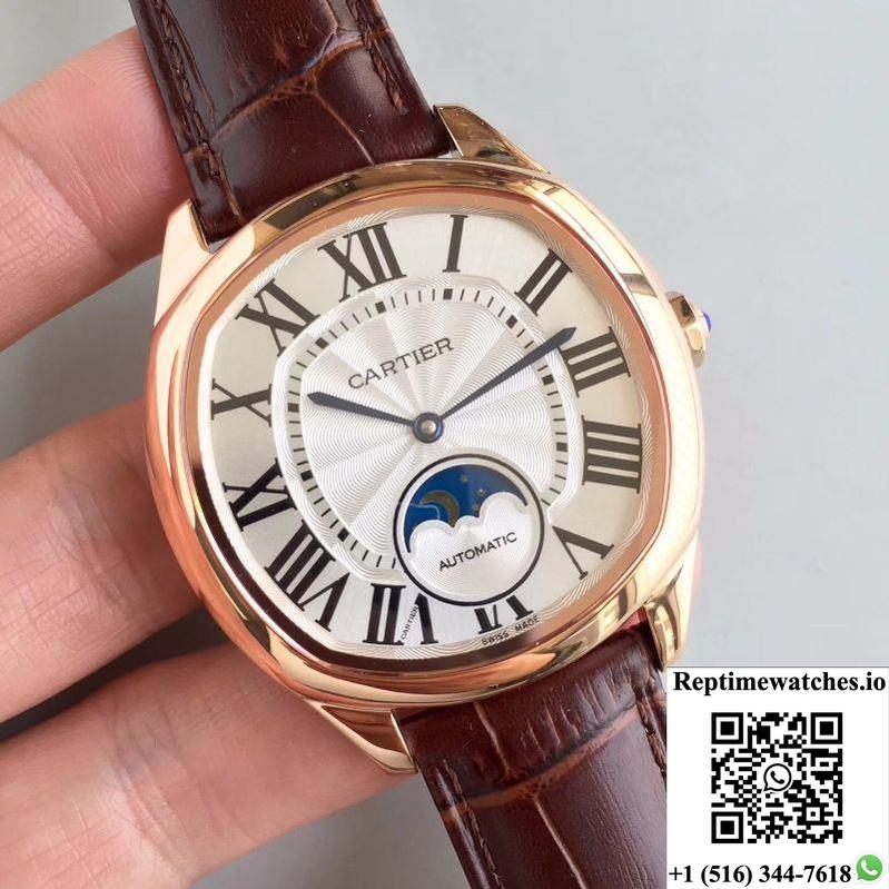 Drive De Cartier Moonphase Wgnm0008 Rose Gold Silver Dial-Rep Time Watches