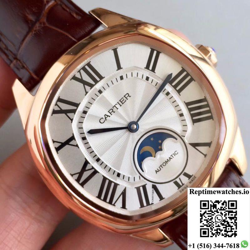 Drive De Cartier Moonphase Wgnm0008 Rose Gold Silver Dial-Rep Time Watches
