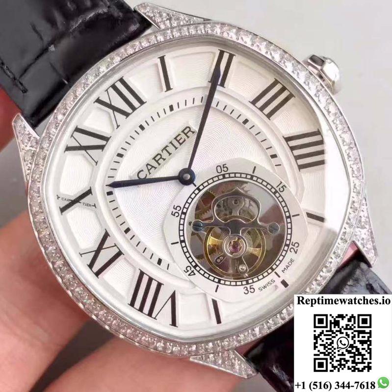 Drive De Cartier W4100013 Tourbillon White Textured Dial-Rep Time Watches