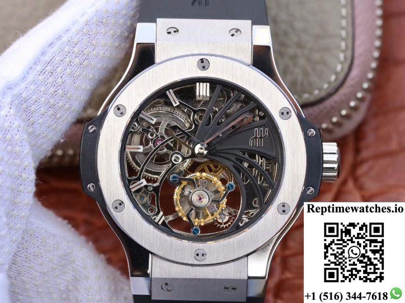 Hublot Big Bang Hollow Tourbillon Stainless Steel Case Skeleton Dial-Rep Time Watches