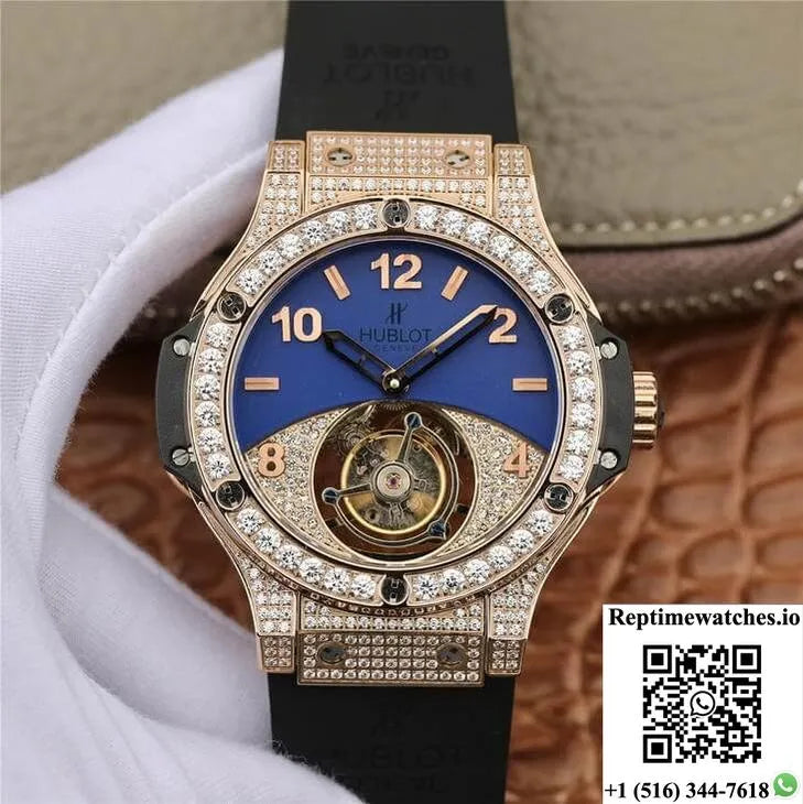 Hublot Big Bang Tourbillon Rose Gold Diamond Dial-Rep Time Watches