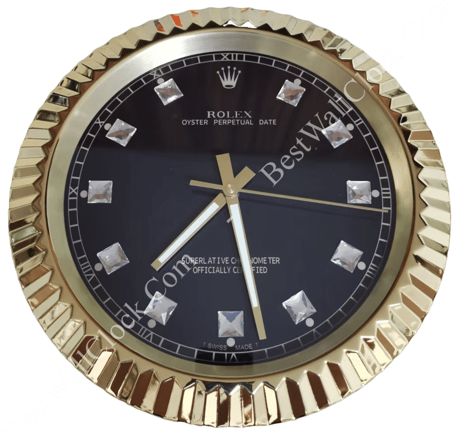 BLACK AND GOLD DIAMOND EDITION 35 CM DELUXE METAL WALL CLOCK