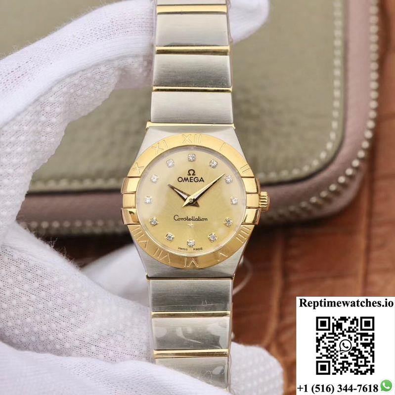 Omega Constellation Ladies 27Mm Tw Factory Gold Dial-Rep Time Watches