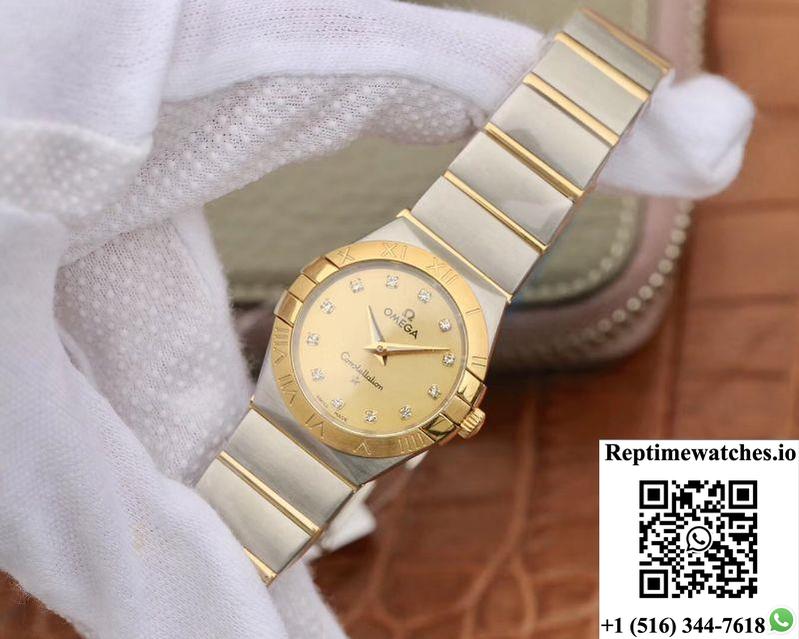 Omega Constellation Ladies 27Mm Tw Factory Gold Dial-Rep Time Watches