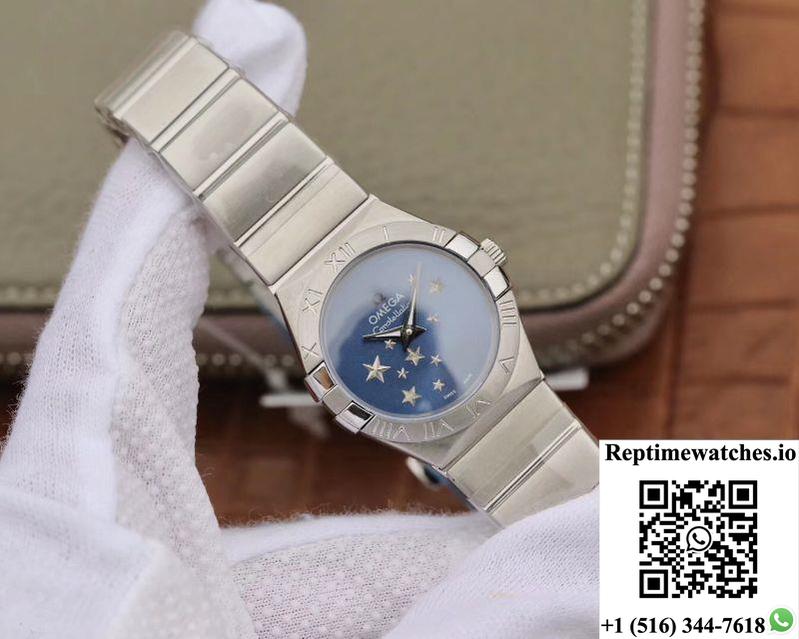 Omega Constellation Quartz Ladies 27Mm Tw Factory Blue Dial-Rep Time Watches
