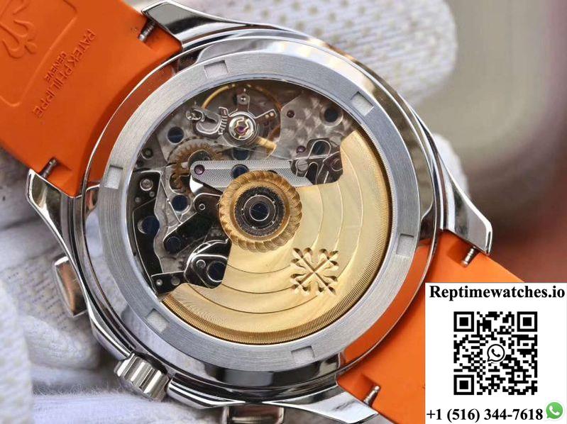 Patek Philippe Aquanaut Chronograph 5968A Orange Rubber Strap Black Dial-Rep Time Watches