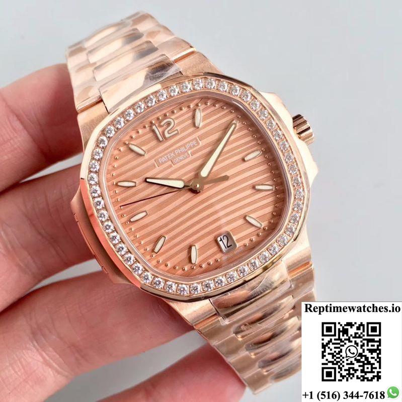 Patek Philippe Ladies Nautilus 7118/1200R Pf Factory Rose Gold Dial-Rep Time Watches