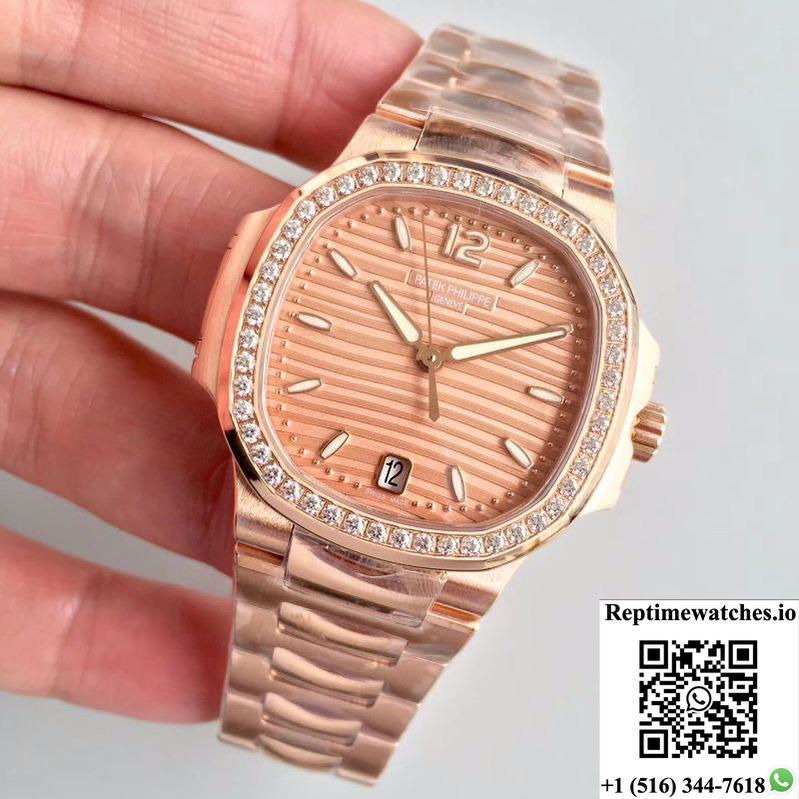 Patek Philippe Ladies Nautilus 7118/1200R Pf Factory Rose Gold Dial-Rep Time Watches