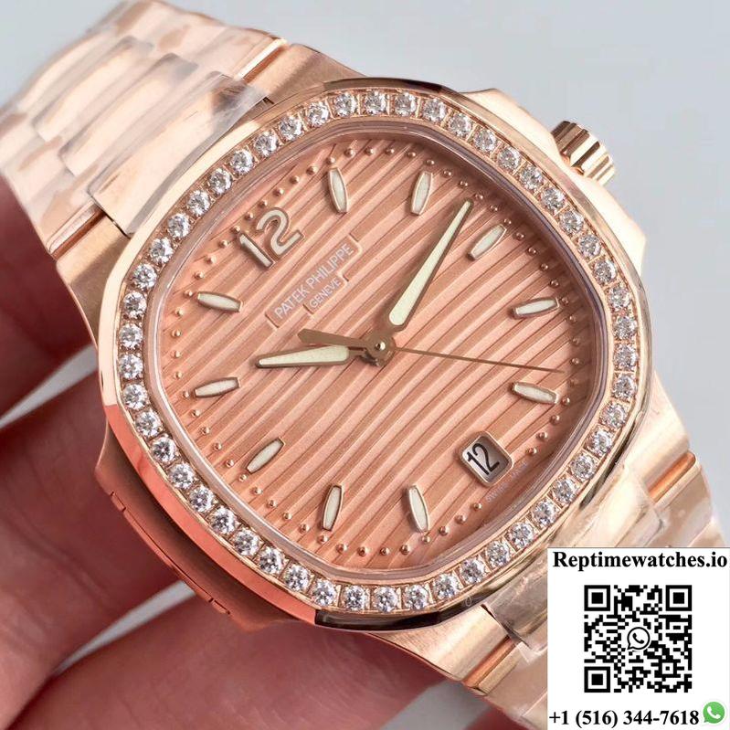 Patek Philippe Ladies Nautilus 7118/1200R Pf Factory Rose Gold Dial-Rep Time Watches