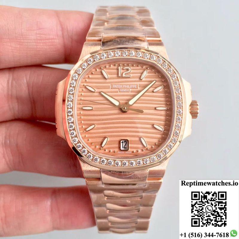 Patek Philippe Ladies Nautilus 7118/1200R Pf Factory Rose Gold Dial-Rep Time Watches