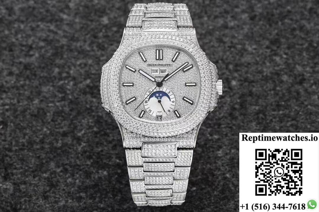Patek Philippe Nautilus 5726/1A-014 R8 Factory Gypsophila Silver Diamond-Rep Time Watches