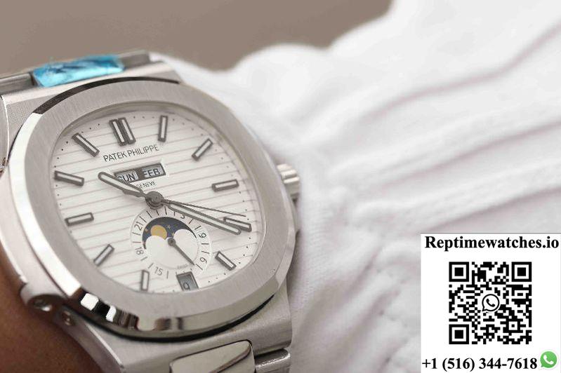 Patek Philippe Nautilus Annual Calendar Moonphase 5726/1A-010 Km Factory White Dial-Rep Time Watches