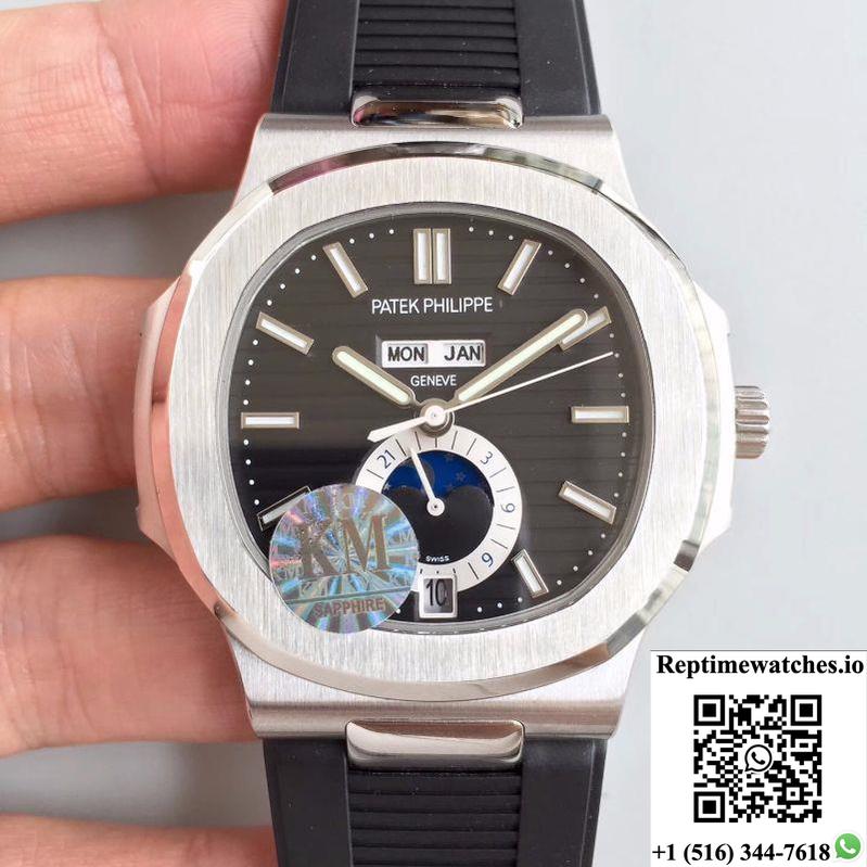 Patek Philippe Nautilus Annual Calendar Moonphase 5726A Km Factory V2 Black Dial-Rep Time Watches