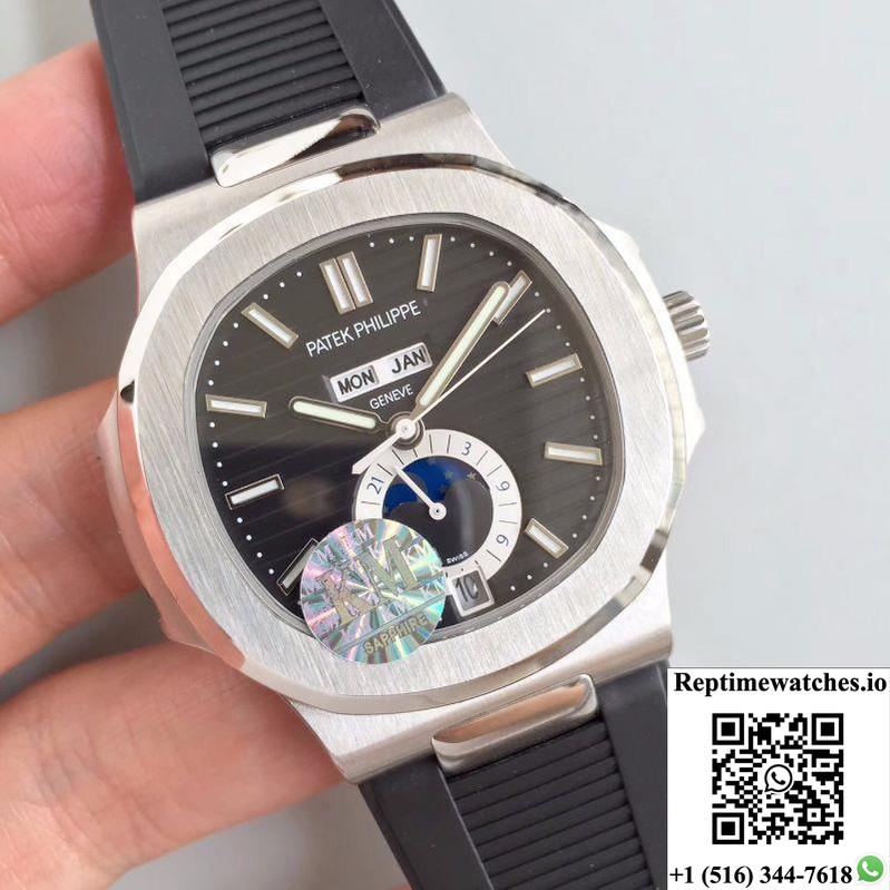 Patek Philippe Nautilus Annual Calendar Moonphase 5726A Km Factory V2 Black Dial-Rep Time Watches