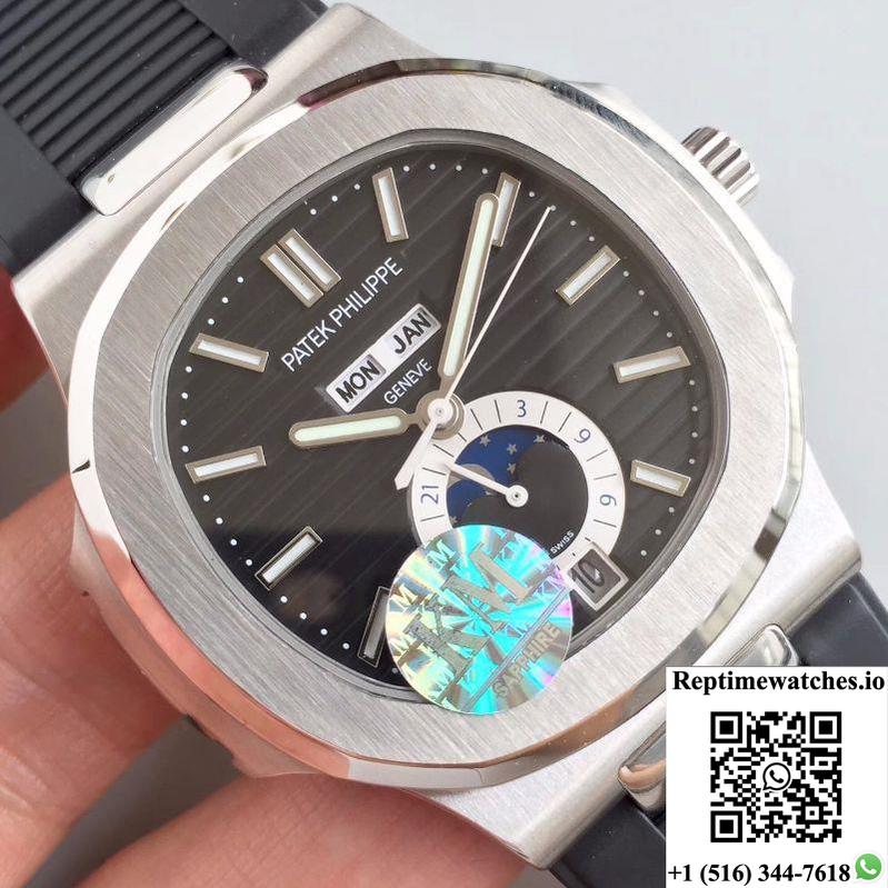 Patek Philippe Nautilus Annual Calendar Moonphase 5726A Km Factory V2 Black Dial-Rep Time Watches