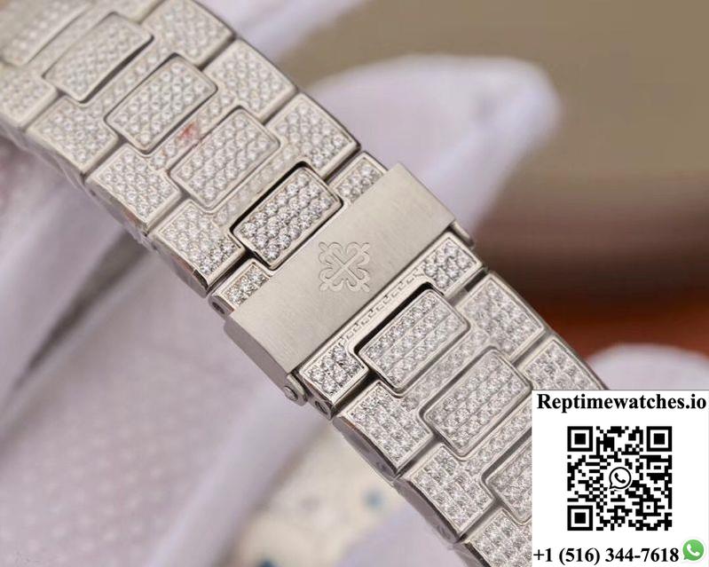 Patek Philippe Nautilus Jumbo 5711 Tourbillon R8 Factory 18K White Gold Diamond Dial-Rep Time Watches