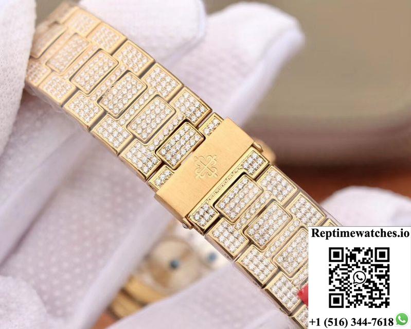 Patek Philippe Nautilus Jumbo 5711 Tourbillon R8 Factory 18K Yellow Gold Diamond Dial-Rep Time Watches