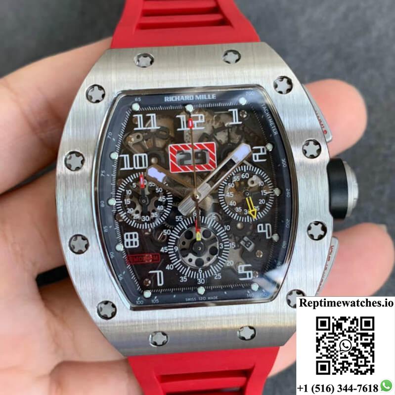 Richard Mille Rm011 Kv Factory Red Rubber Strap-Rep Time Watches