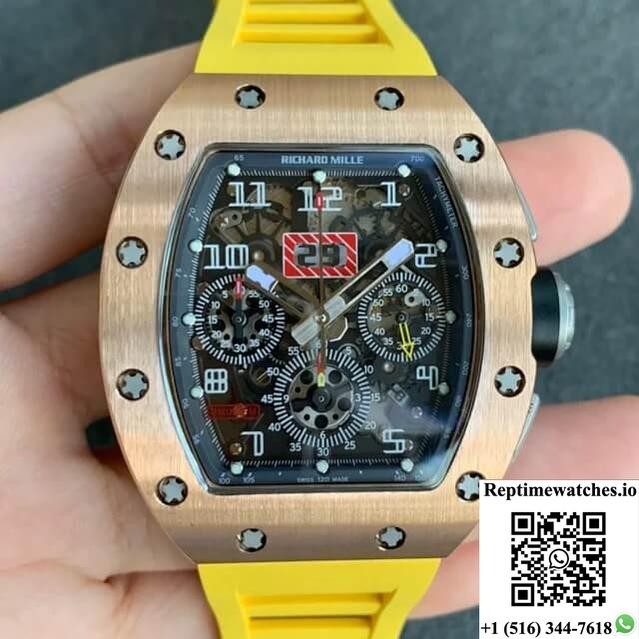 Richard Mille Rm011 Kv Factory Titanium Yellow Rubber Strap-Rep Time Watches