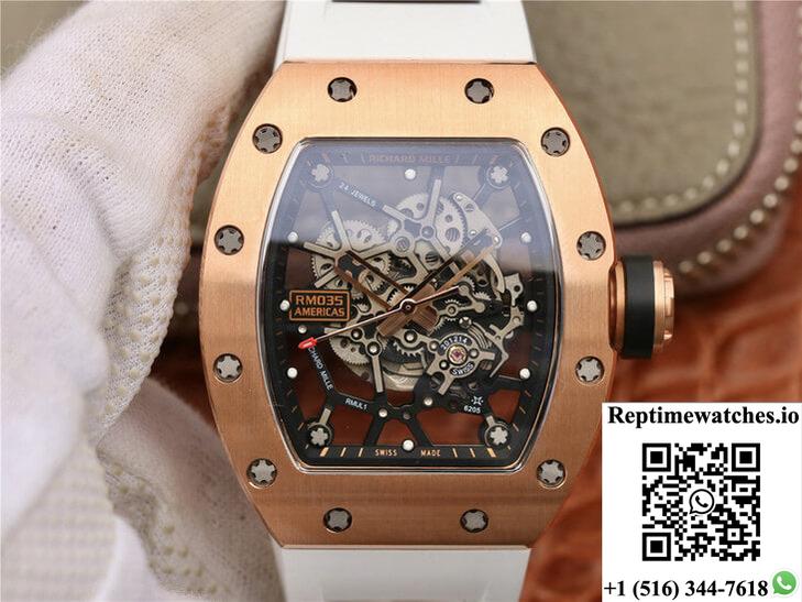 Richard Mille Rm035 Americas Kv Factory Rose Gold White Strap-Rep Time Watches