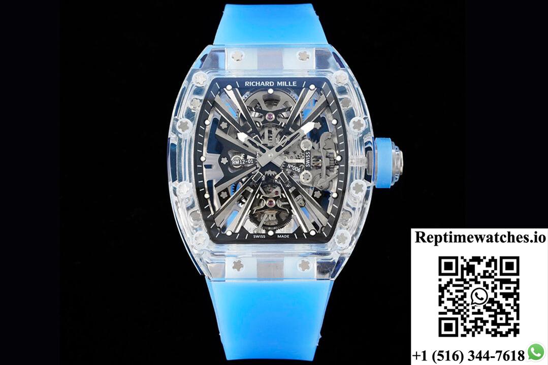 Richard Mille Rm12-01 Rm Factory Tourbillon Transparent Version Blue Strap-Rep Time Watches