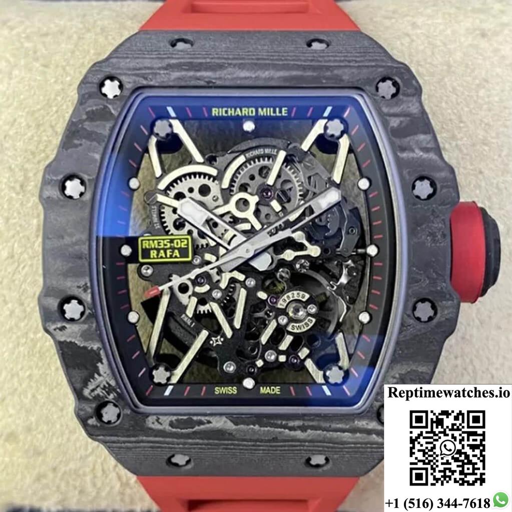 Richard Mille Rm35-02 T+ Factory Carbon Fiber Red Rubber Strap-Rep Time Watches