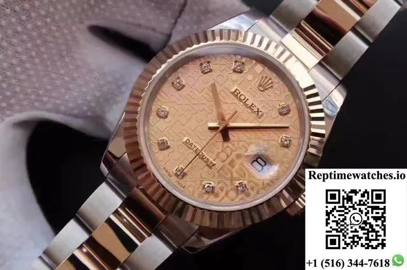 Rolex Datejust Ii 126333 41Mm Diamond-Studded Rose Gold Texture Dial-Rep Time Watches
